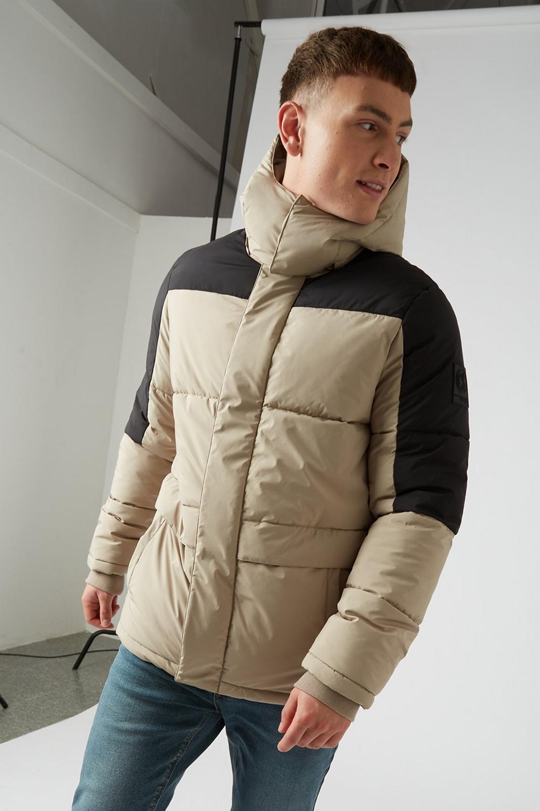 165 Premium Heavyweight Panelled Puffer Parker Jacket image number 1