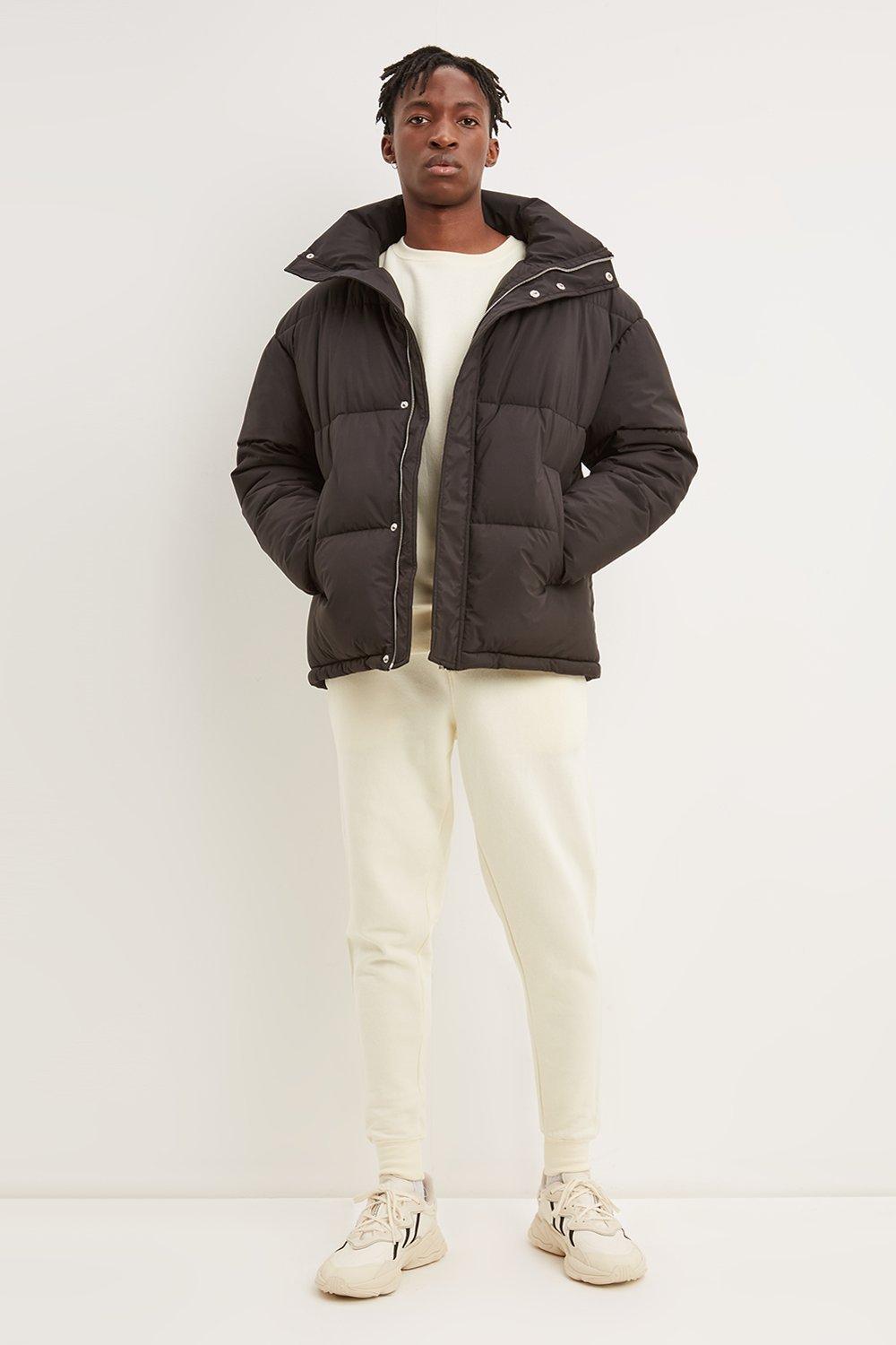 black puffer jacket with funnel neck