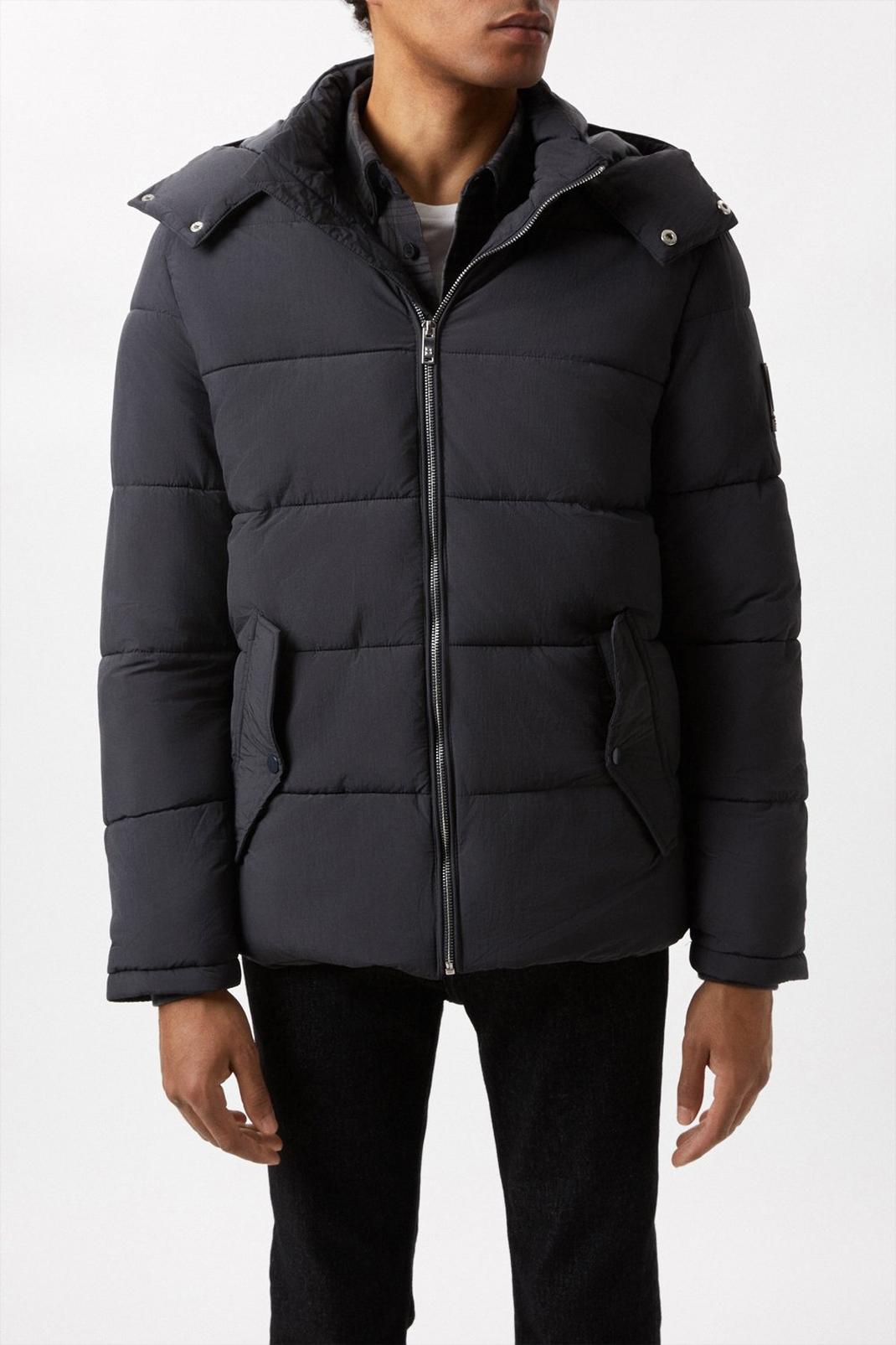 Charcoal Hooded Heavyweight Crinkle Puffer Jacket image number 1