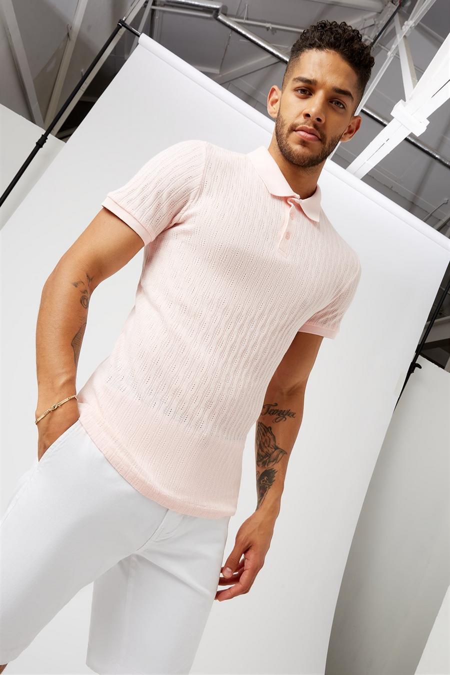 Light Pink Ribbed Texture Polo