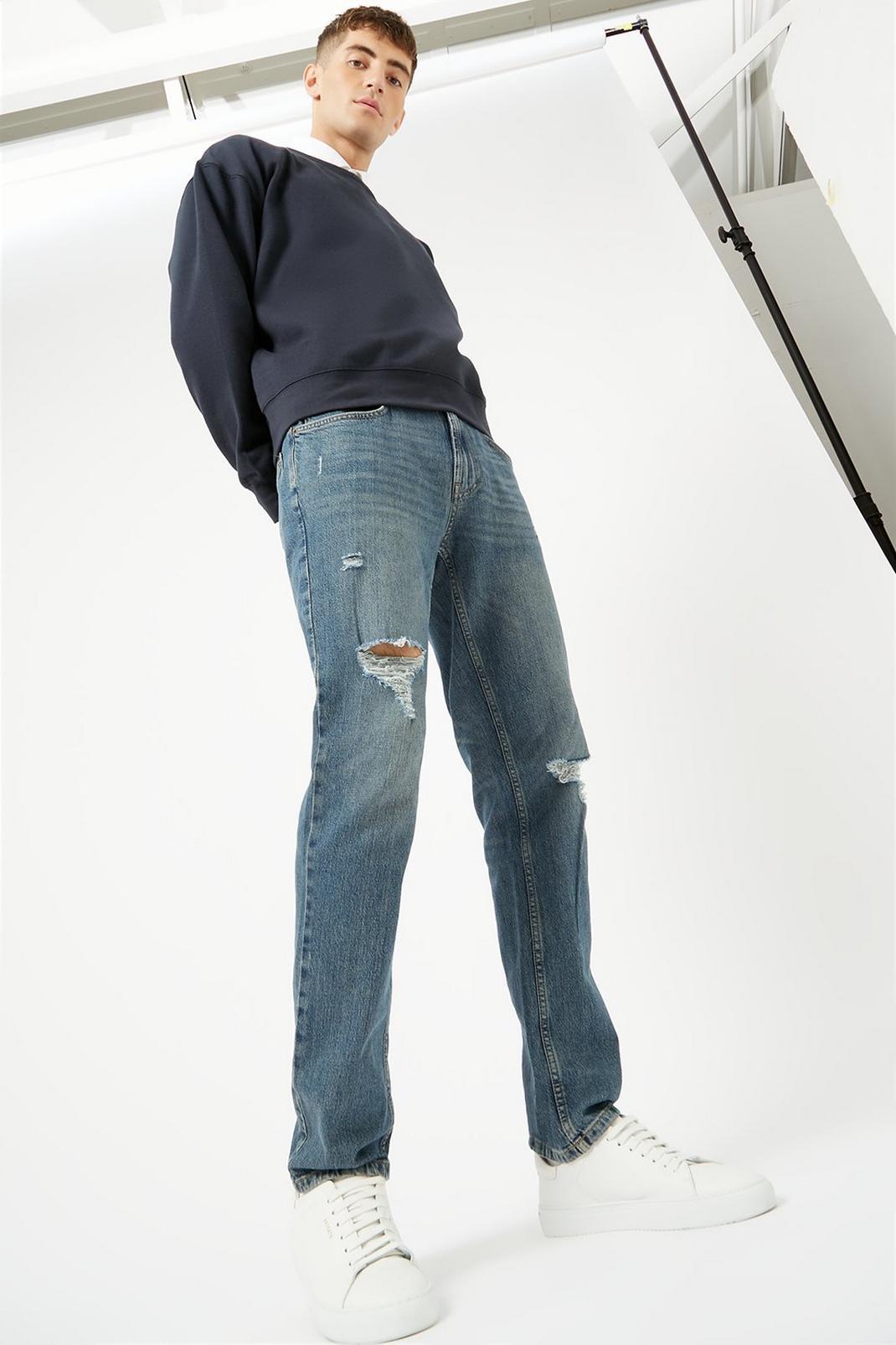 564 Slim Texture Blue Rip Jeans image number 2