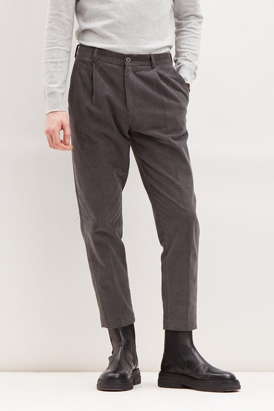 Tapered Pleat Corduroy Trousers