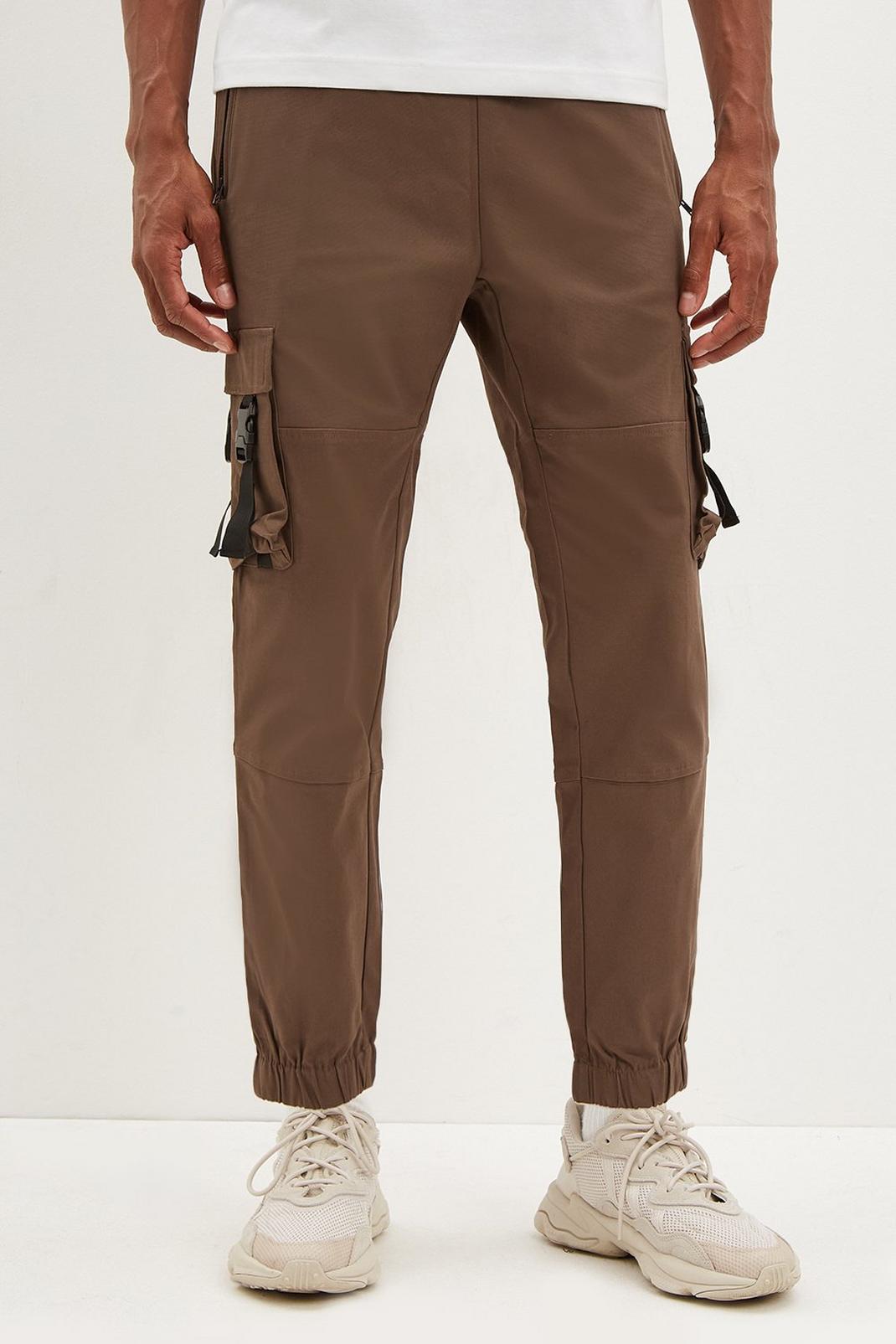 Dark brown Slim Clip Pocket Cargo Trousers image number 1