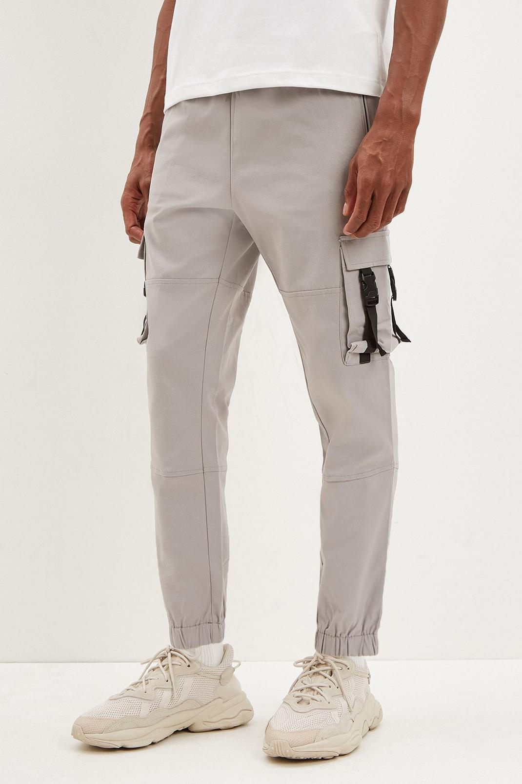Grey Slim Clip Pocket Cargo Trousers image number 1