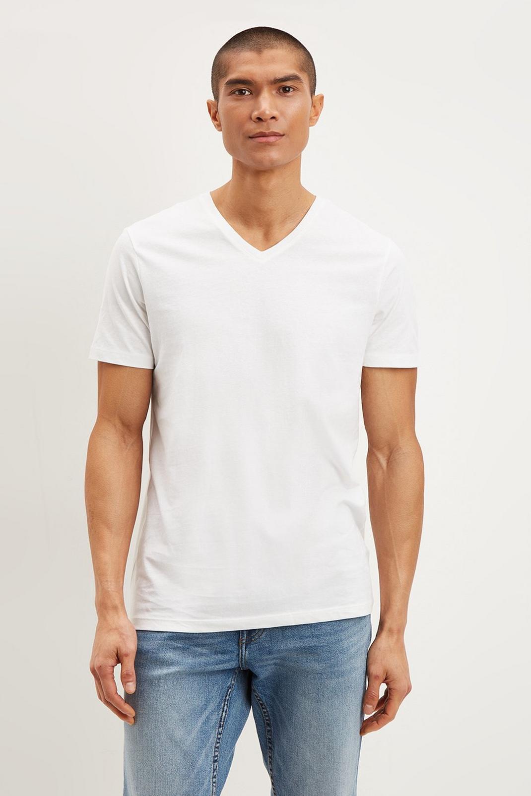 White Regular Fit V Neck T-Shirt image number 1