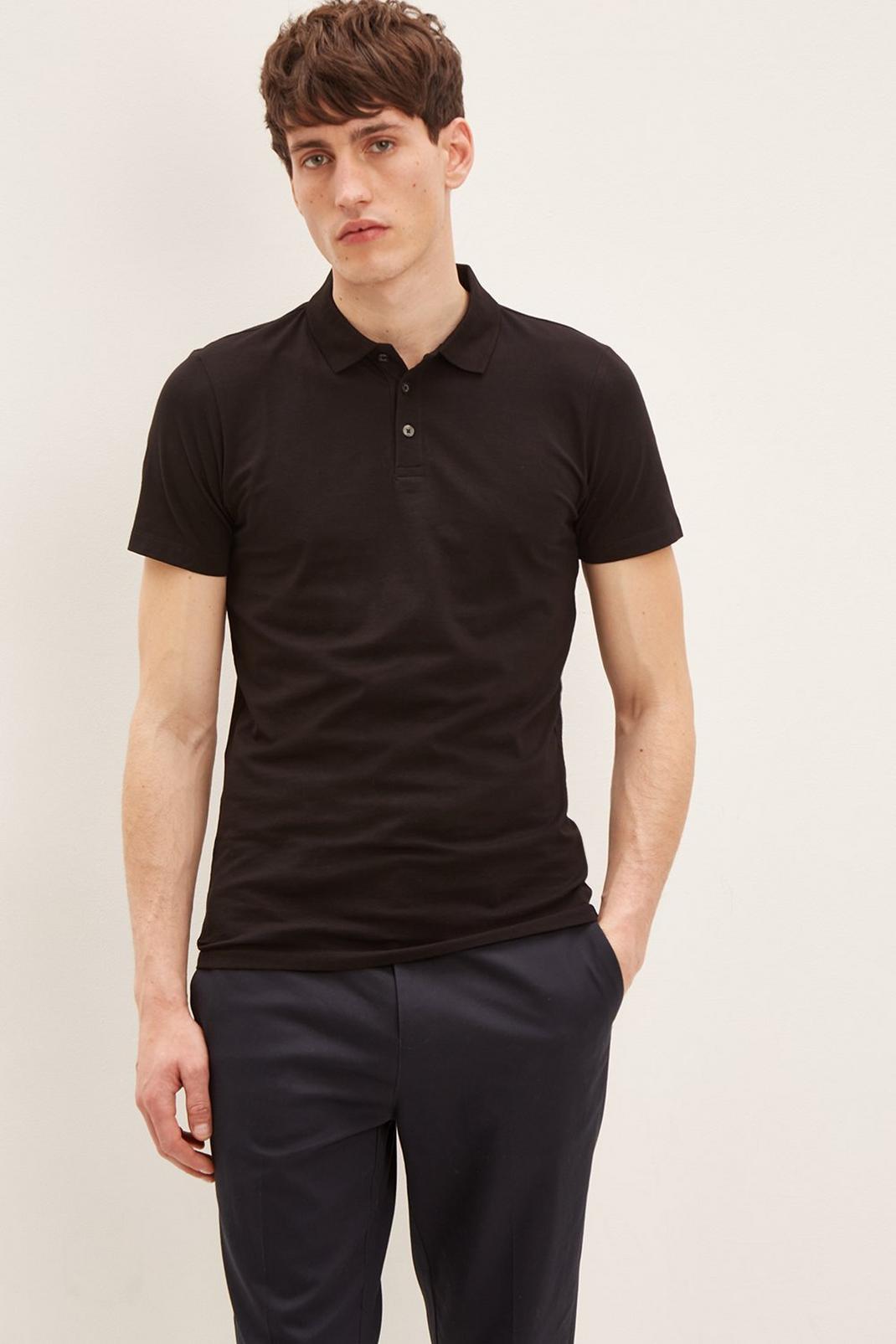 Black Muscle Fit Polo Shirt image number 1