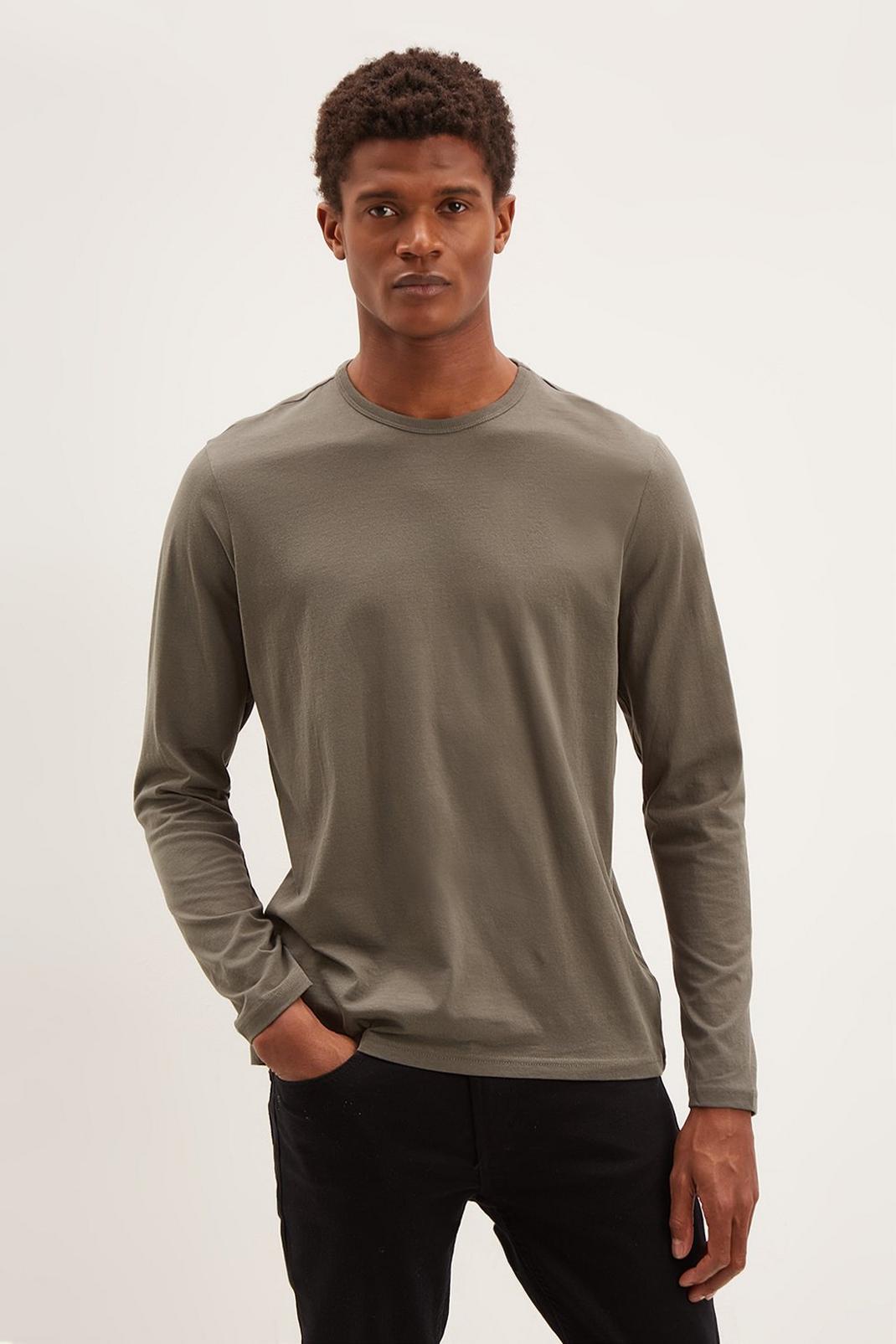 Khaki Regular Fit Essential Long Sleeve T-Shirt image number 1
