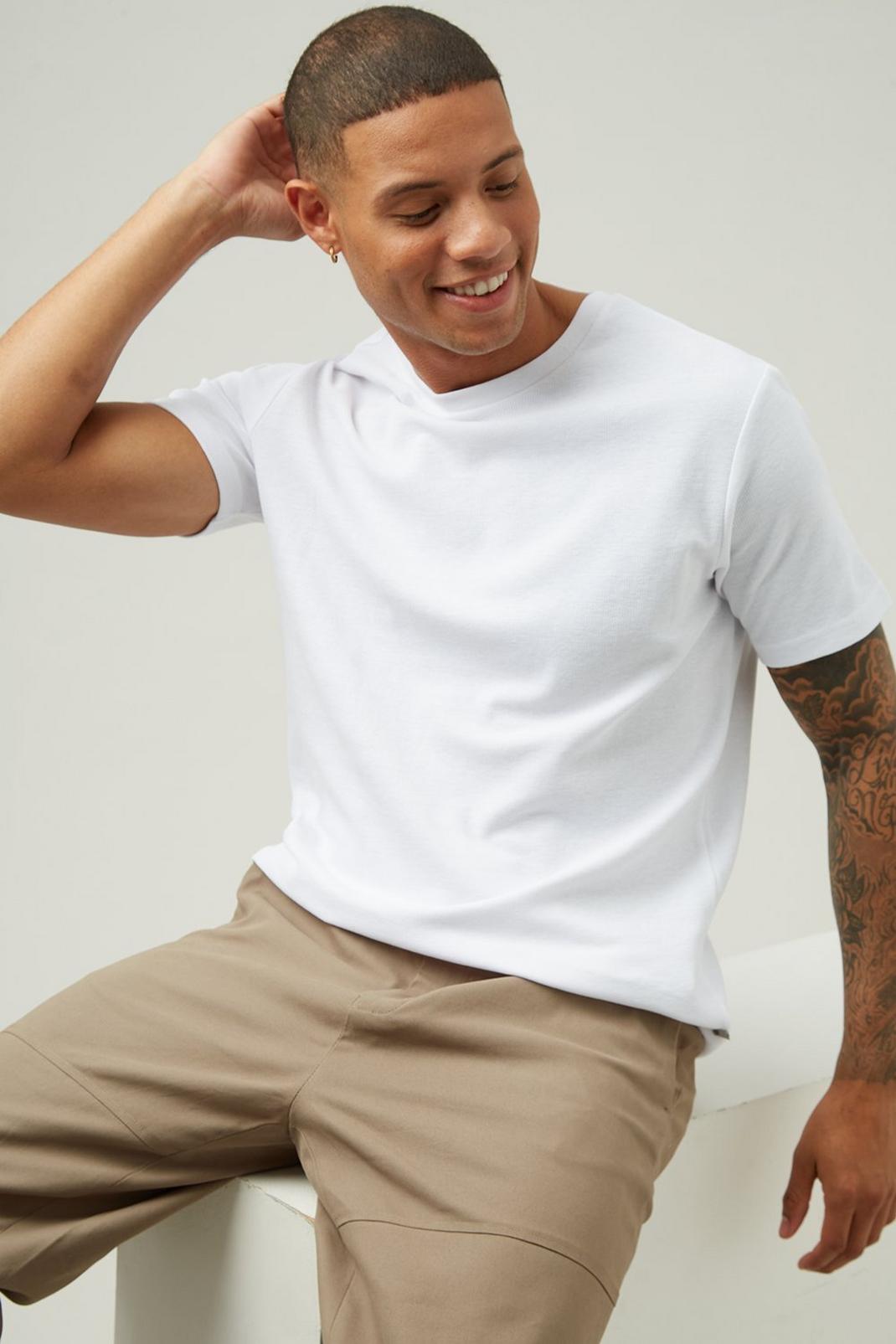 White Regular Fit Short Sleeve Waffle T-Shirt image number 1