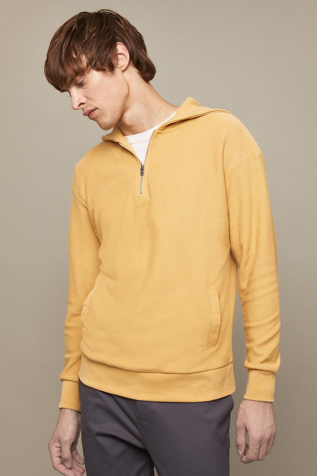 Camel Relaxed Twill Quarter Zip Hoodie image number 1