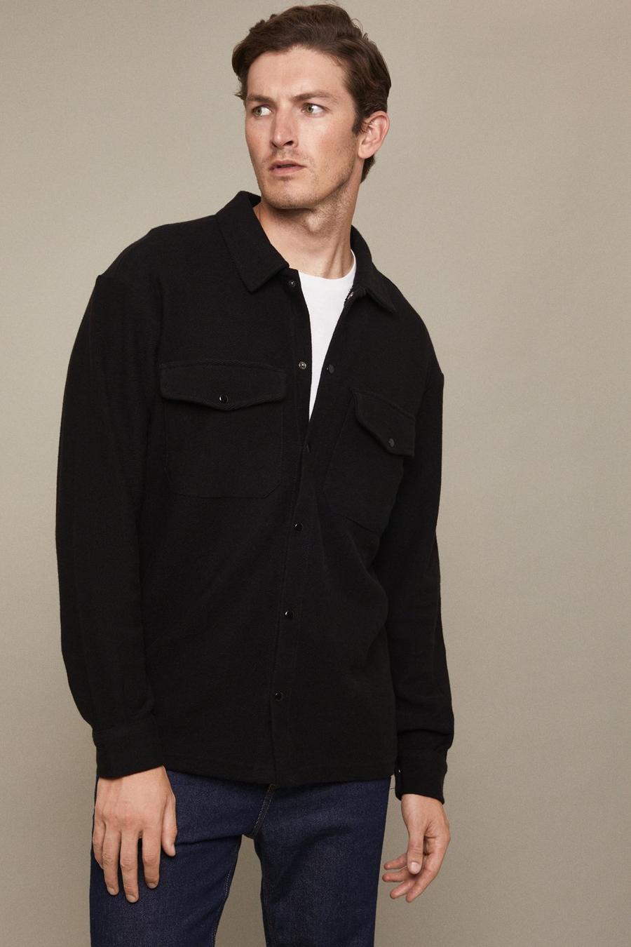Relaxed Fit Twill Button Up Shacket