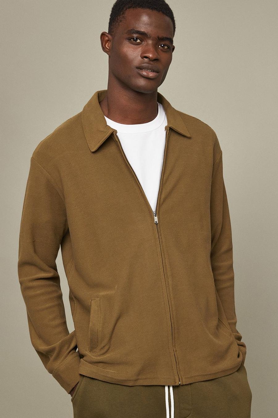 Relaxed Fit Twill Zip Up Shacket