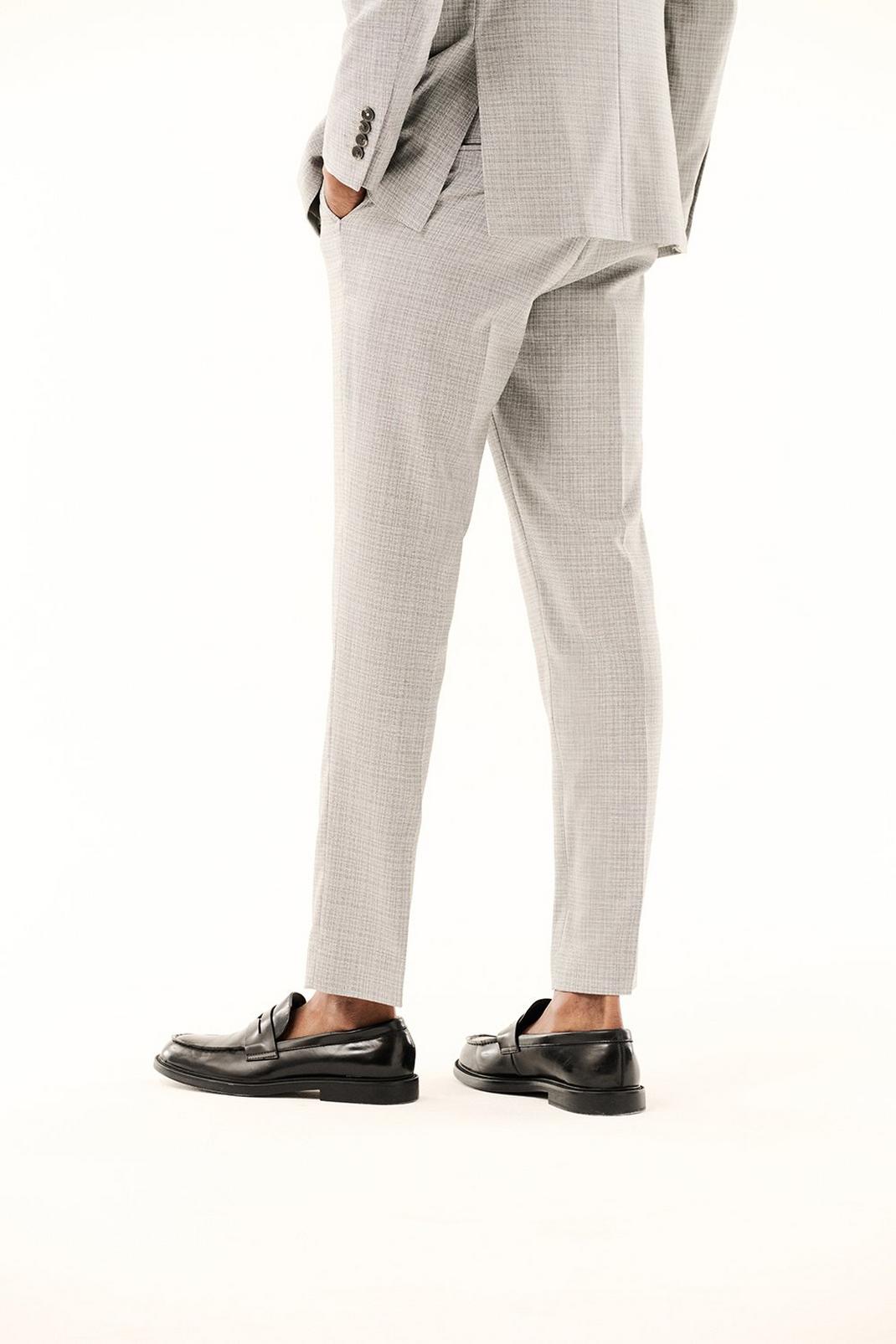 131 Grey Slub Textured Slim Fit Suit Trouser image number 1