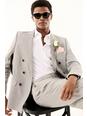 131 Grey Slub Double Breasted Slim Fit Suit Jacket