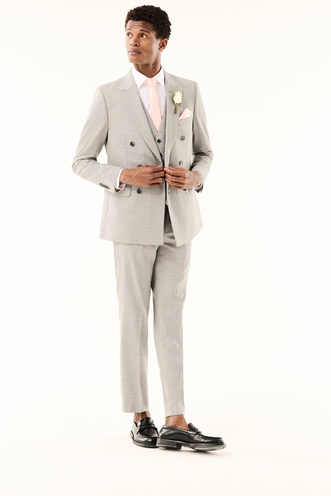Grey Slub Textured Slim Fit Two-Piece Suit image number 2
