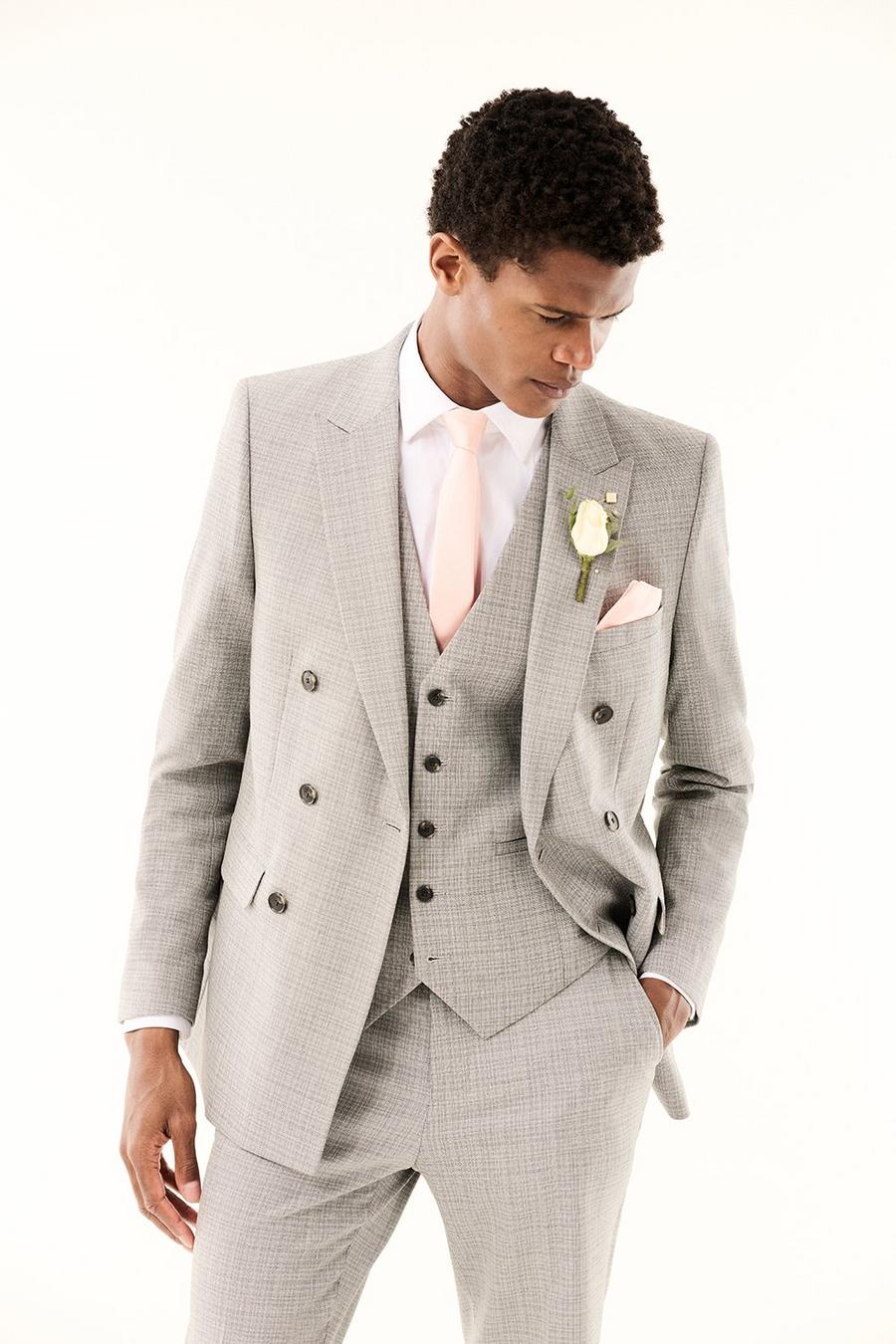 Slim Fit Grey Slub Textured Waistcoat