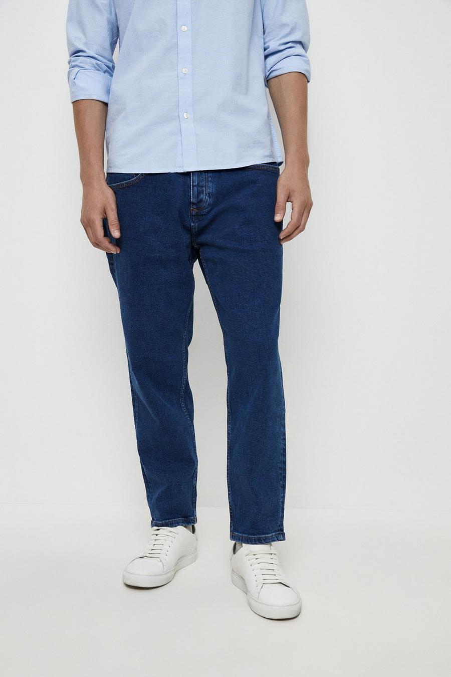 (!) Tapered Blue Rinse Jeans