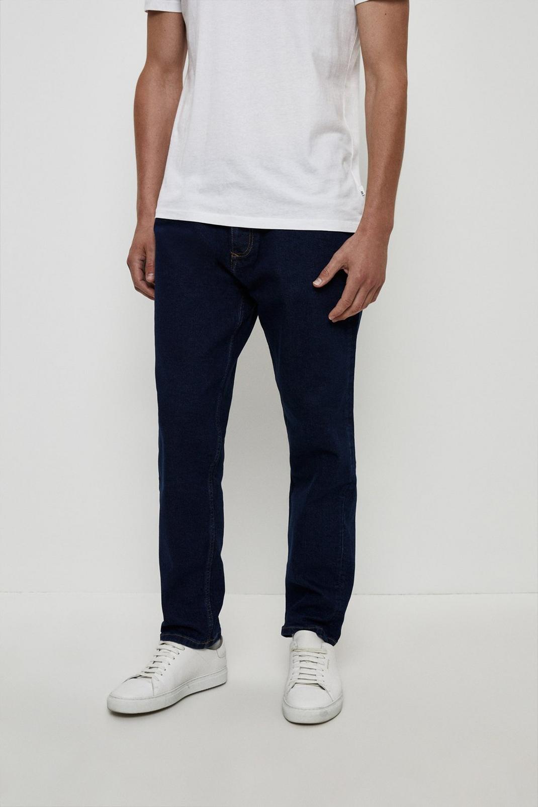 Dark blue Tapered Rinse Wash Jeans image number 1