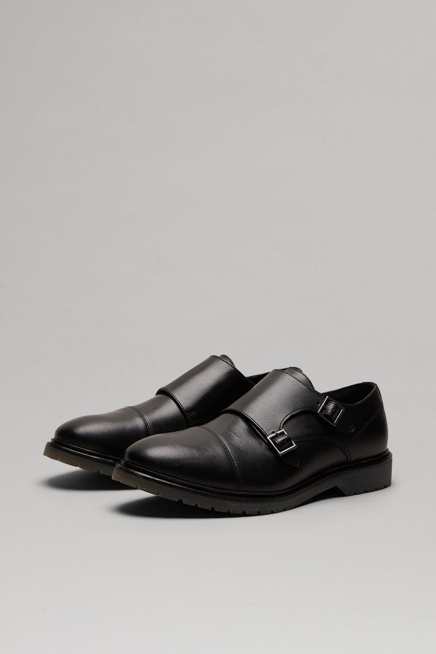 Black Monk Strap Shoes With Chunky Sole