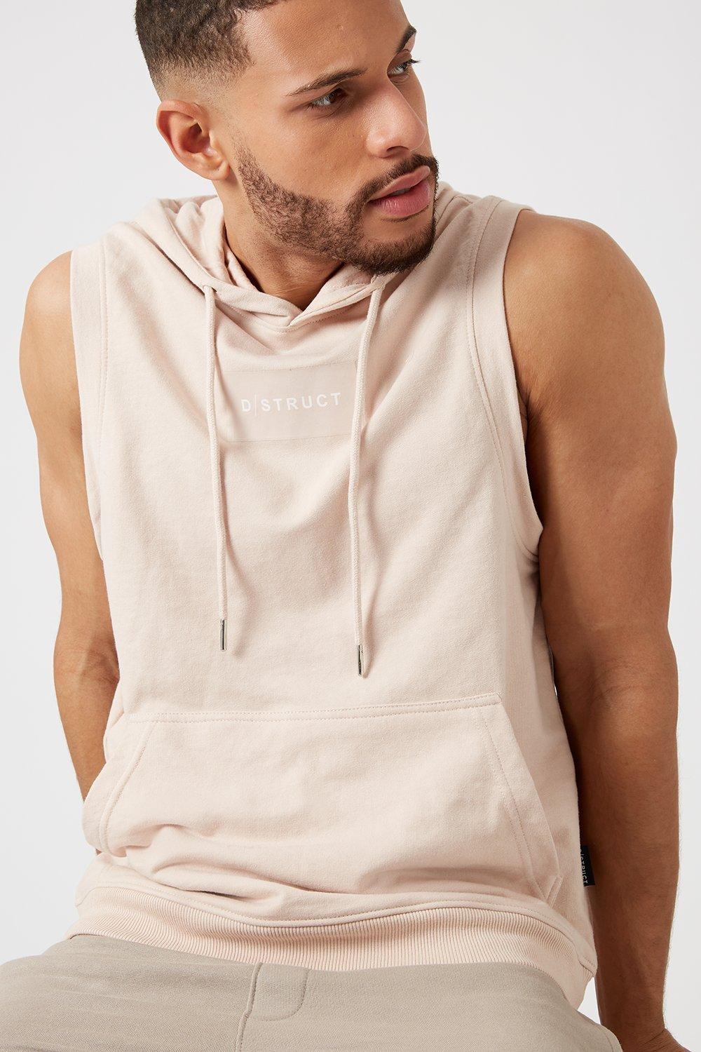 mens pink sleeveless hoodie