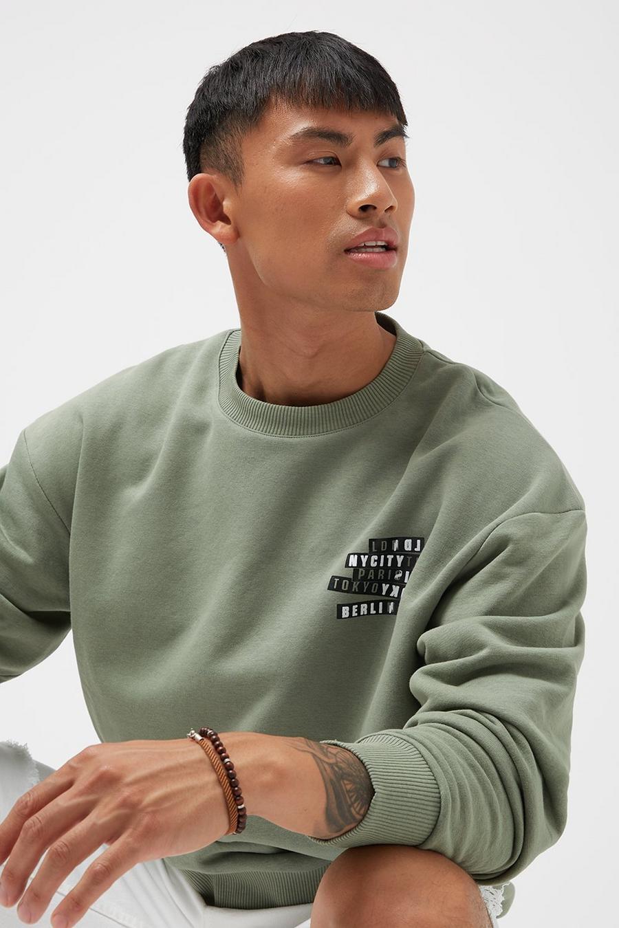 Khaki Oversized City Gloss Print Sweatshirt