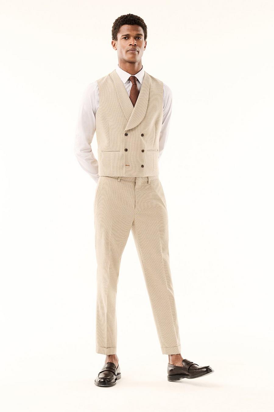 Skinny Fit Neutral Dogtooth Waistcoat