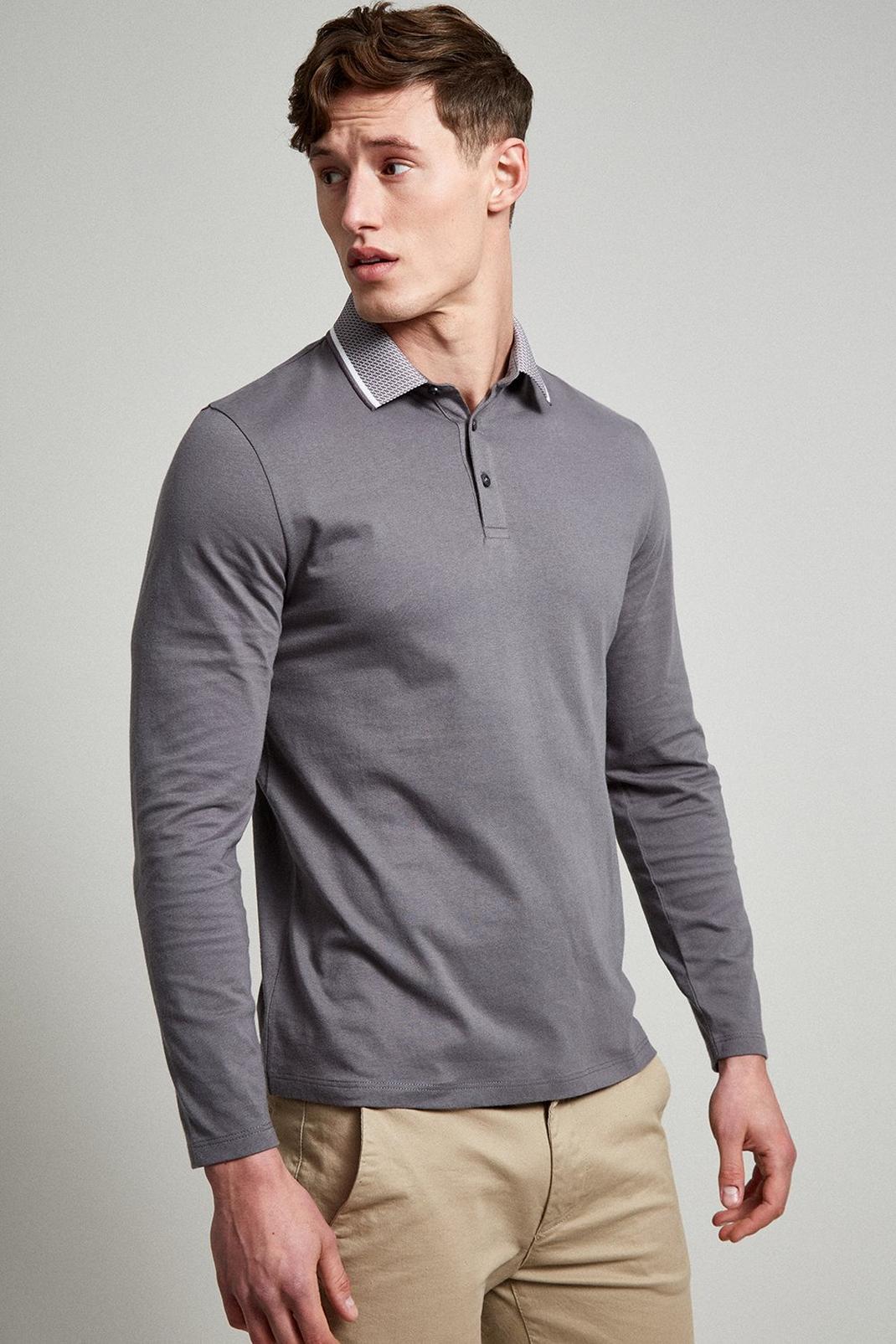 745 Slim Fit Long Sleeve Jacquard Polo image number 1