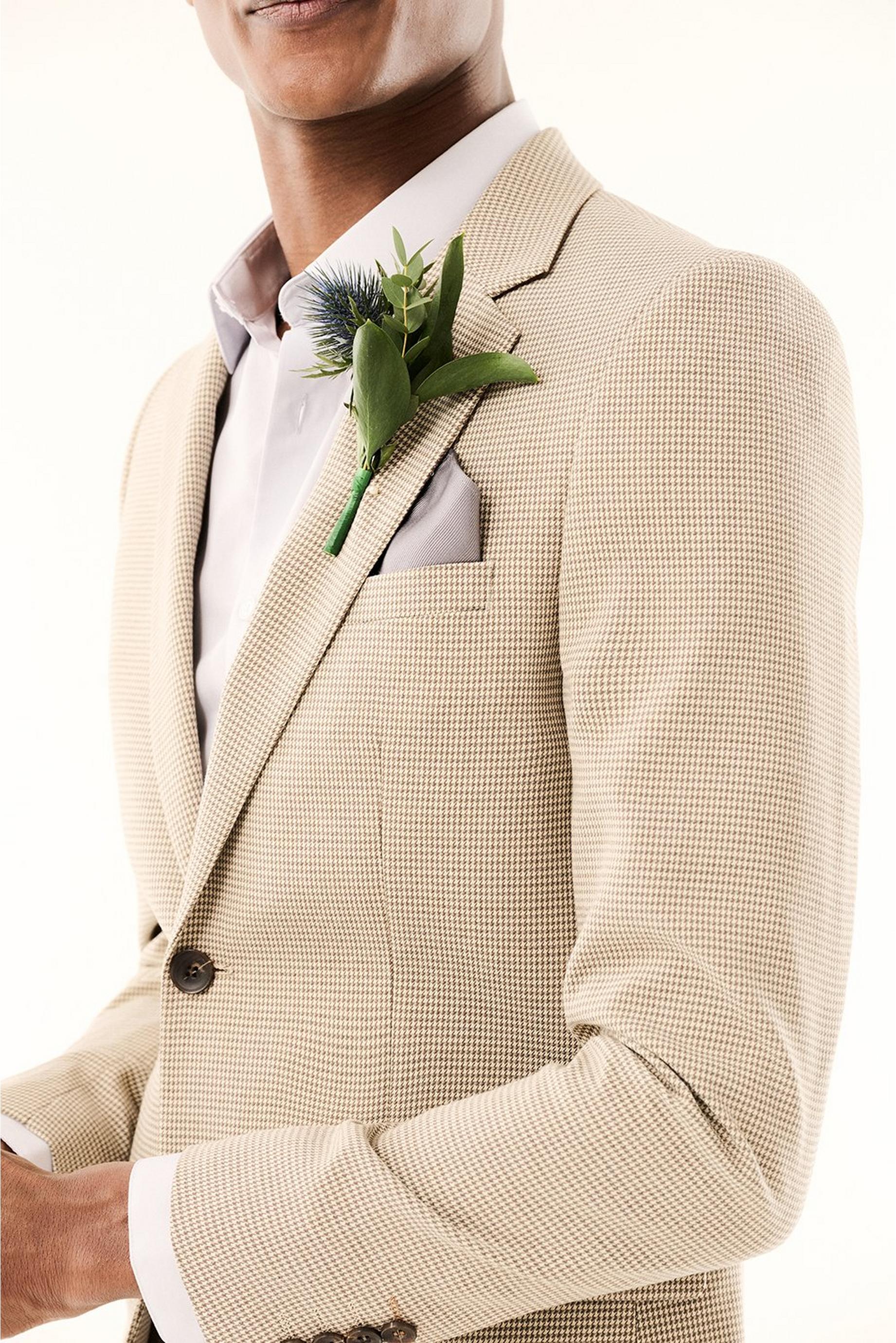 Neutral Dogtooth Skinny Fit Two-Piece Suit