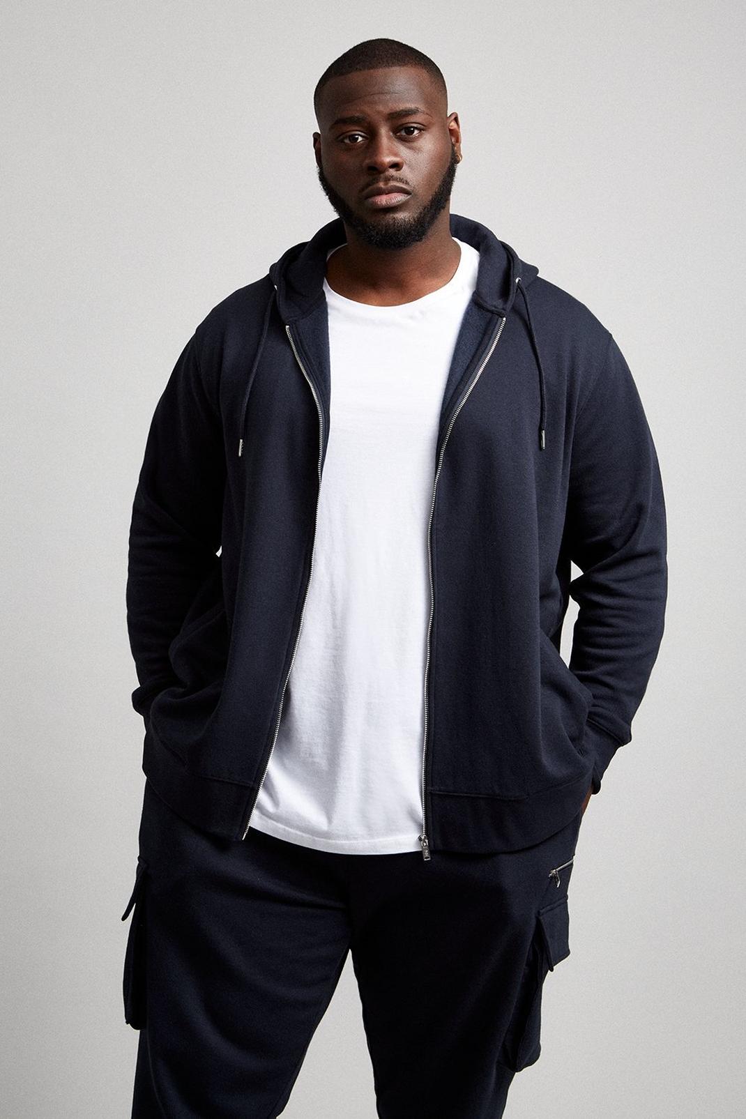 Navy Plus and Tall Zip Through Hoodie image number 1