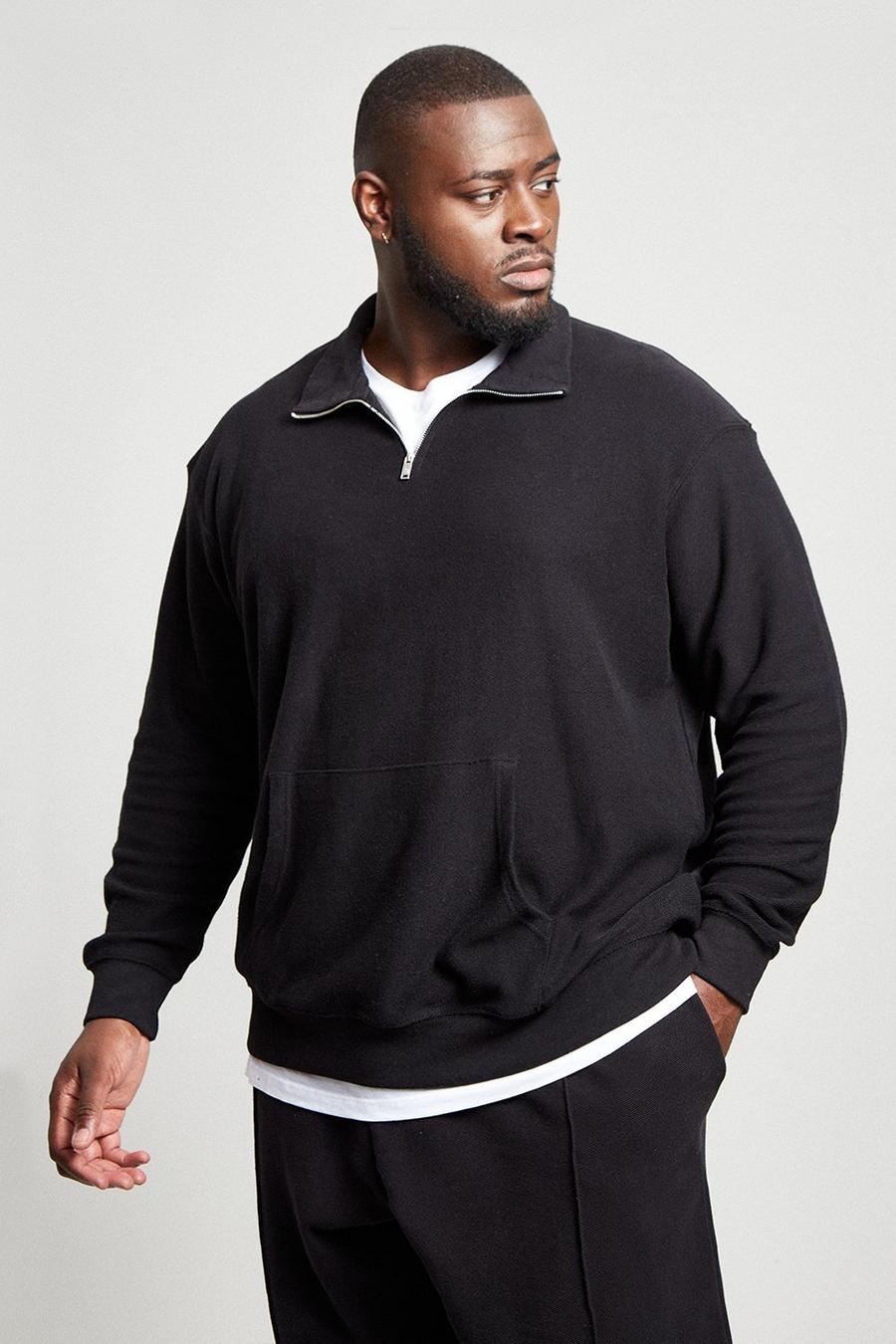 Plus and Tall Twill Relaxed Fit Quarter Zip Funnel