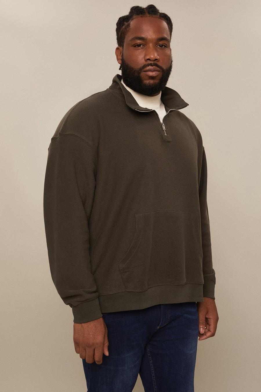 Plus Relaxed Fit Twill Quarter Zip Funnel
