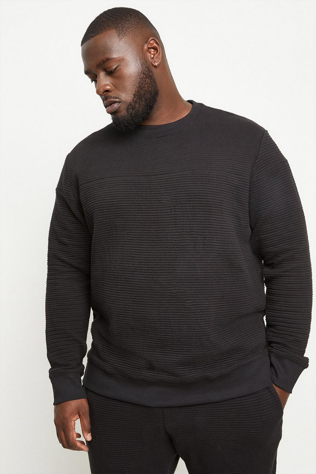 Black Plus and Tall Textured Crew Sweat image number 1