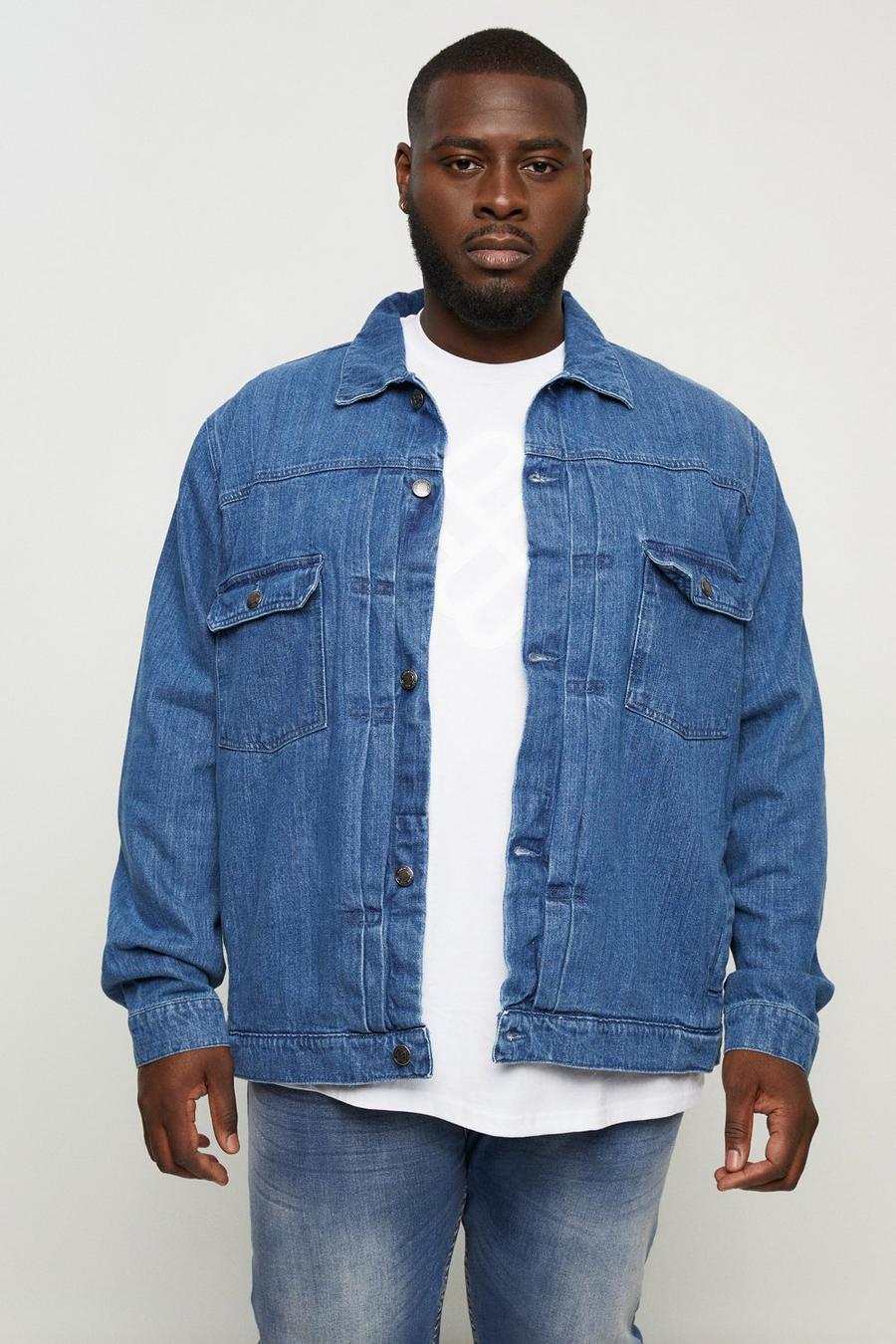 Plus And Tall Pleat Front Denim Jacket