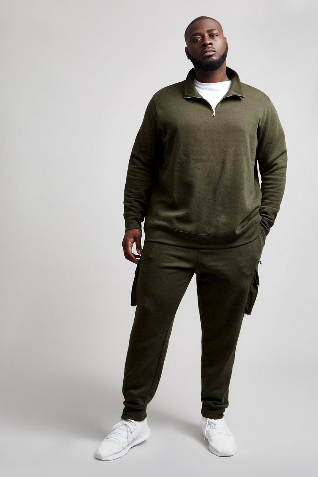 Khaki Plus and Tall Quarter Zip Funnel Sweat image number 1