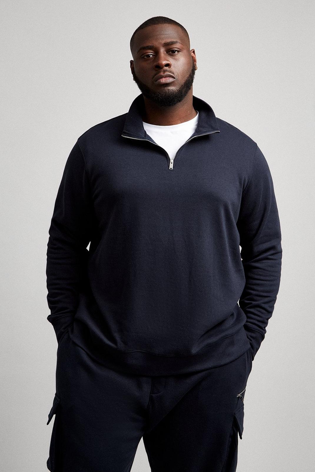 Navy Plus and Tall Quarter Zip Funnel Sweat image number 1