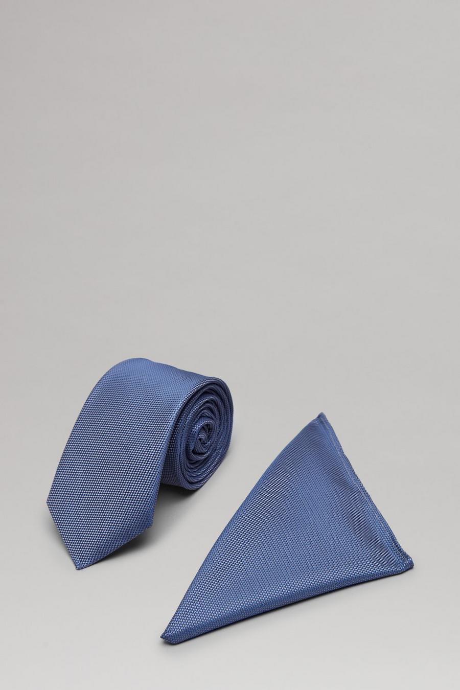 Blue Texture Tie And Pocket Square Set