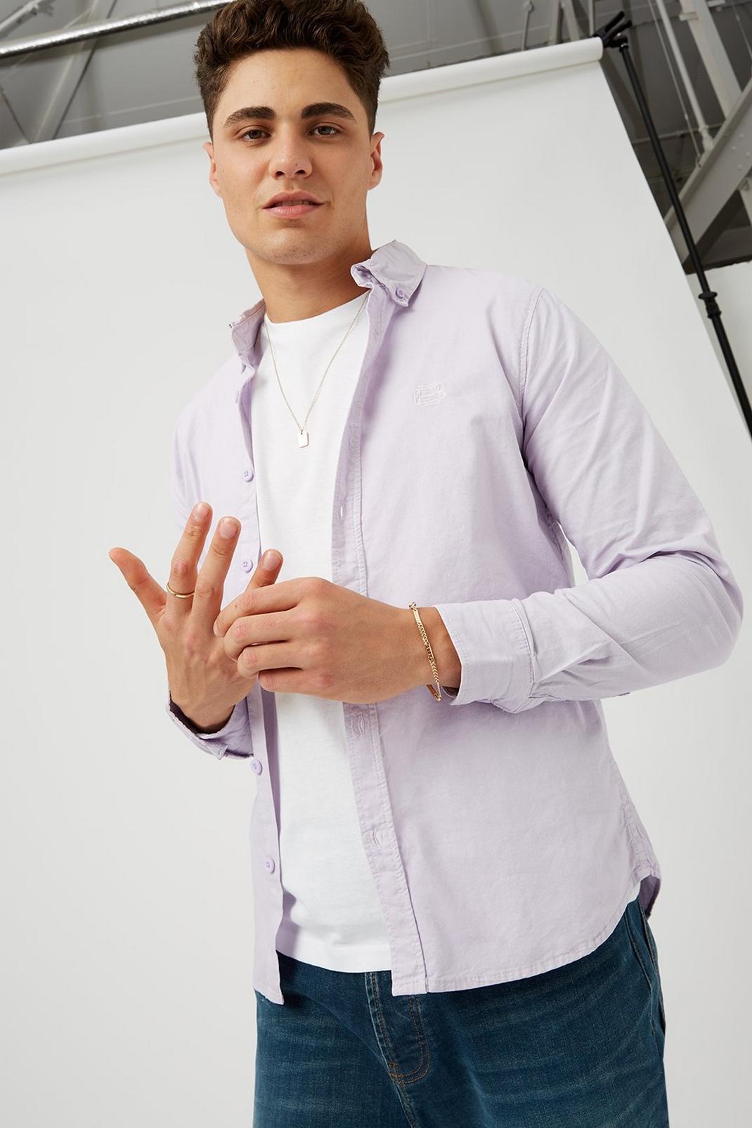 Lilac Long Sleeve Skinny Garment Dyed Oxford image number 1