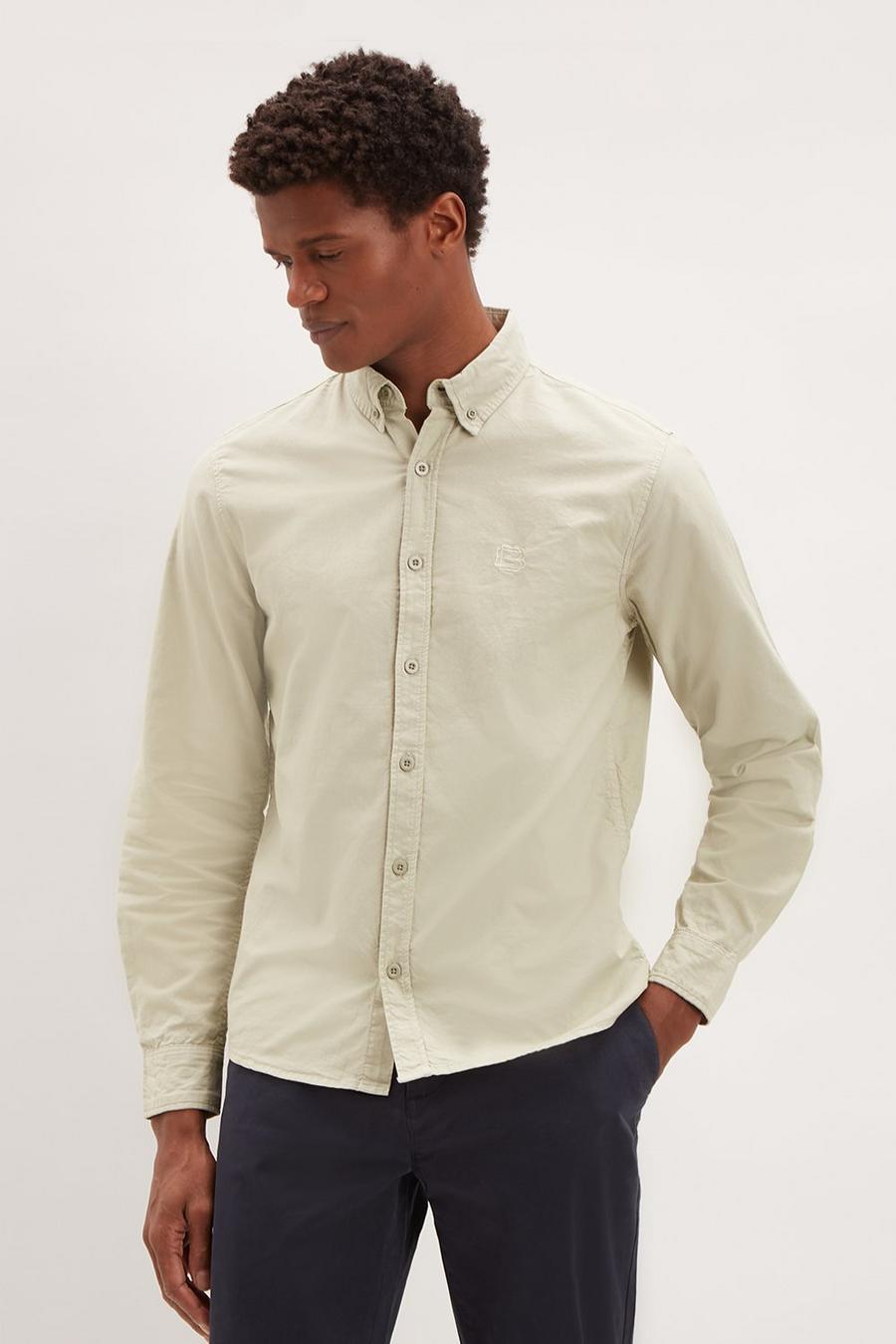 Long Sleeve Garment Dyed Oxford Shirt