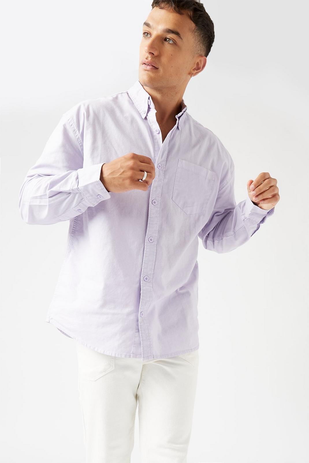 Lilac Long Sleeve Oversized Fit Garment Dye Oxford image number 1