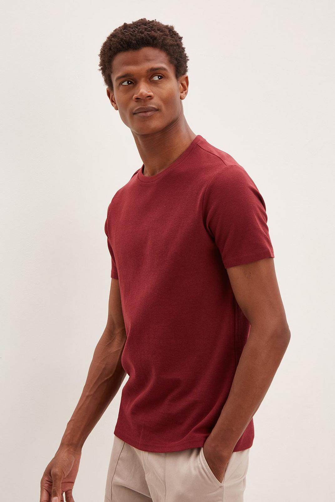 Berry Slim Fit Short Sleeve Waffle T-Shirt image number 1
