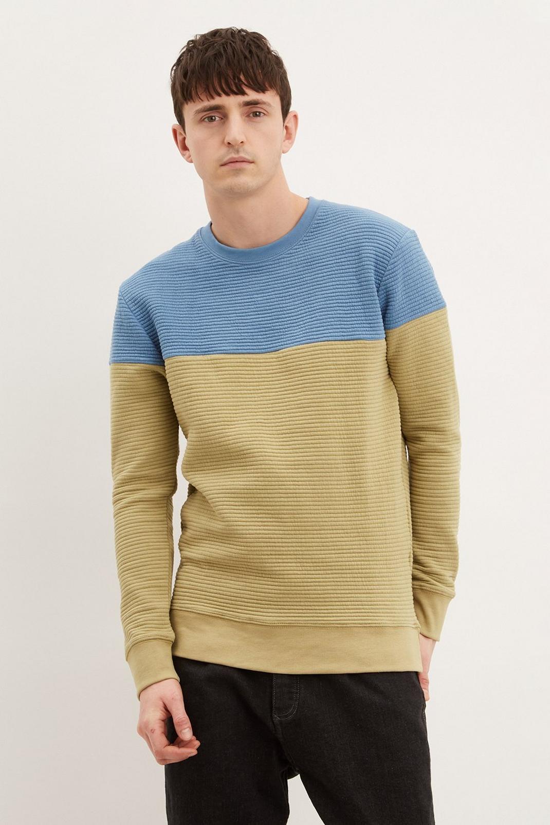 Blue Slim Fit Long Sleeve Textured Crew Sweat image number 1