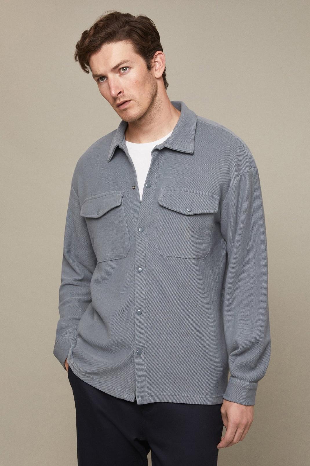 Blue Twill Button Shacket image number 1
