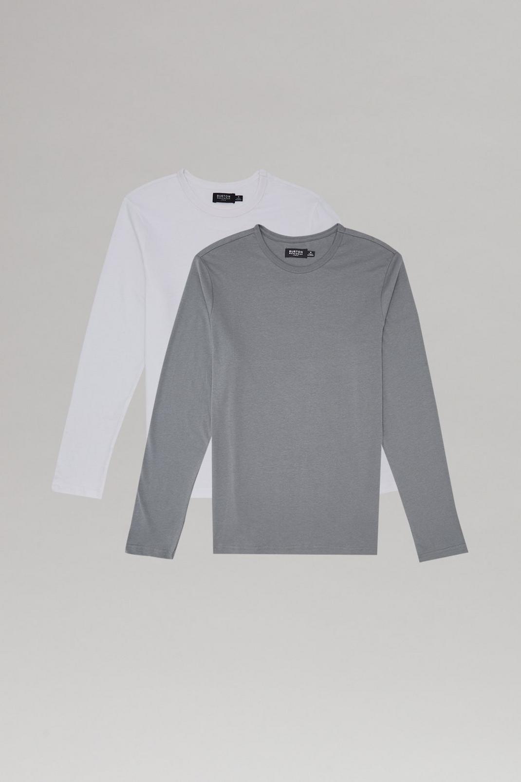 White 2 Pack Regular Fit Assorted Long Sleeve T-Shirt image number 1