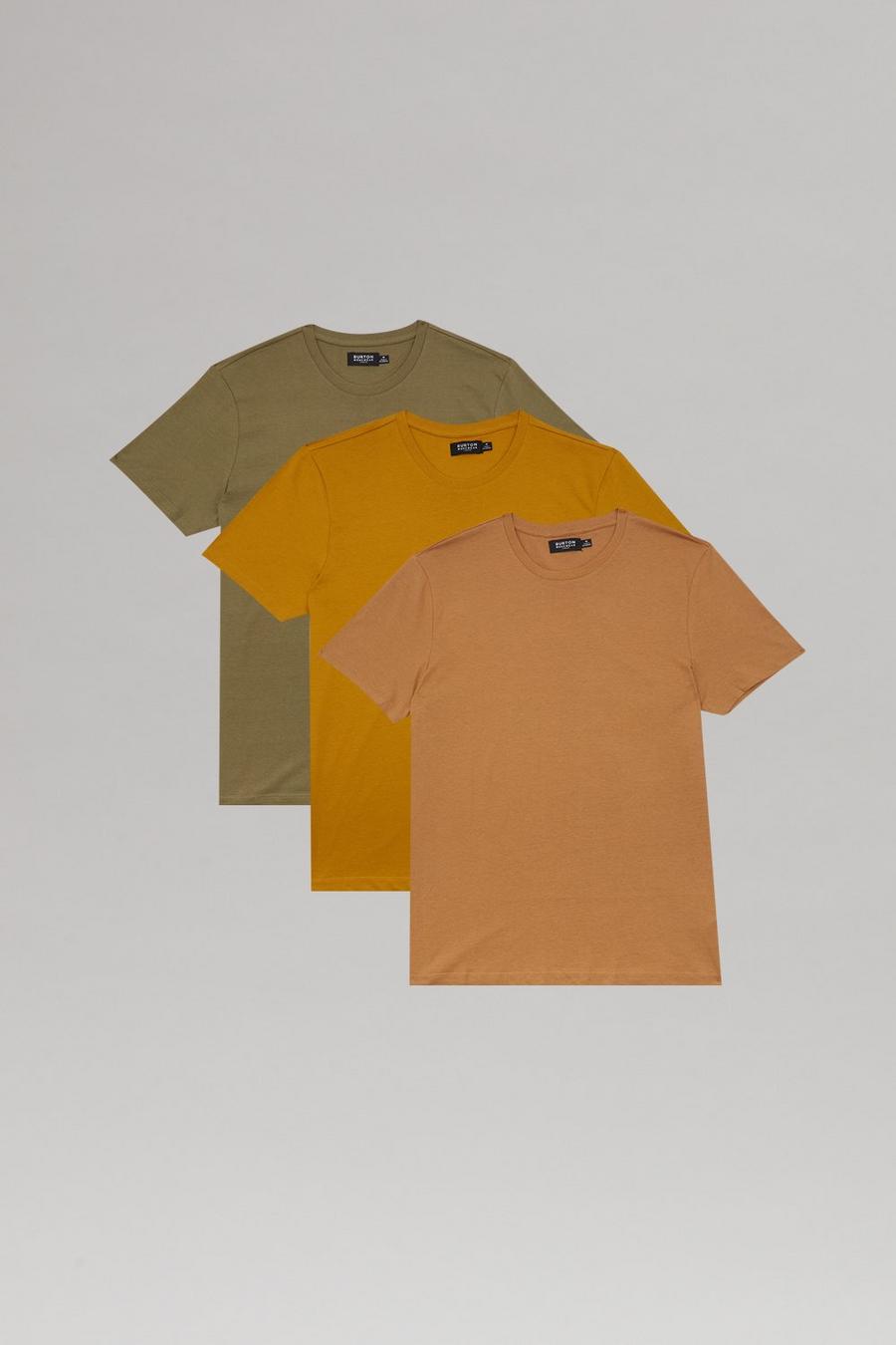 3 Pack Khaki Mixed Slim Fit T-Shirt