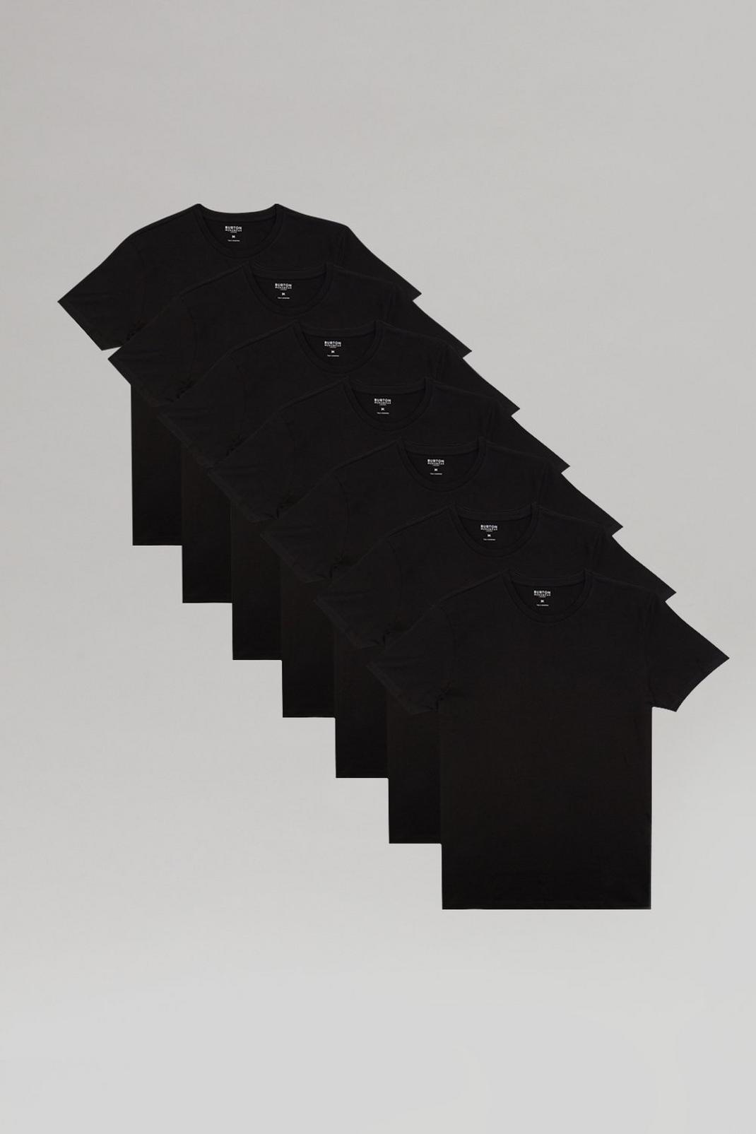 7 Pack Black Slim Fit T-Shirt image number 1