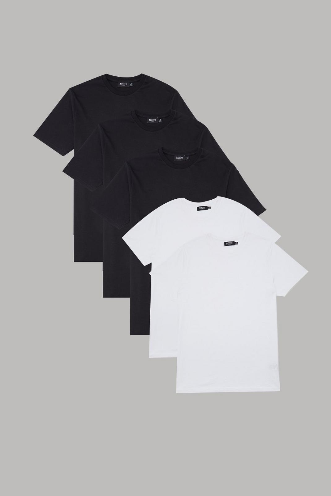 Black and White Slim Fit 5 Pack T-Shirt image number 1