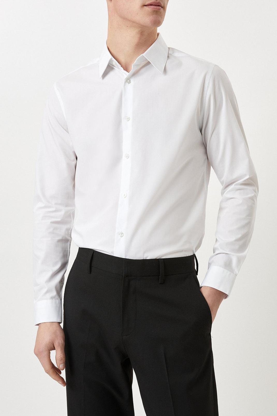 Slim Fit White Easy Iron Shirt image number 1