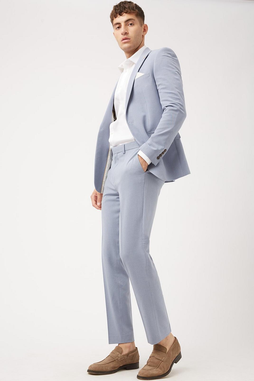 Blue Basketweave Slim Fit Suit Trouser image number 1