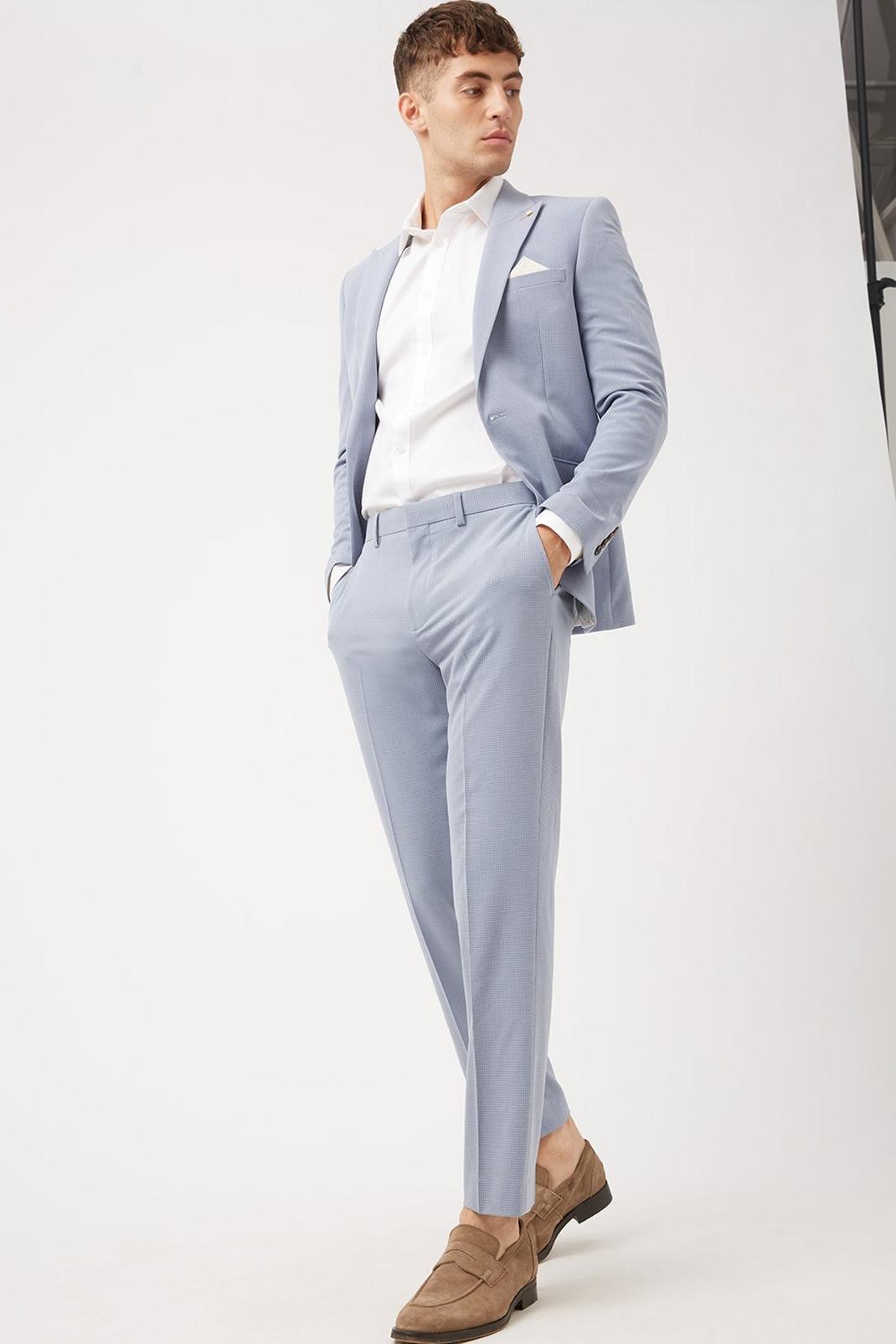 106 Blue Basketweave Slim Fit Suit Trouser image number 2