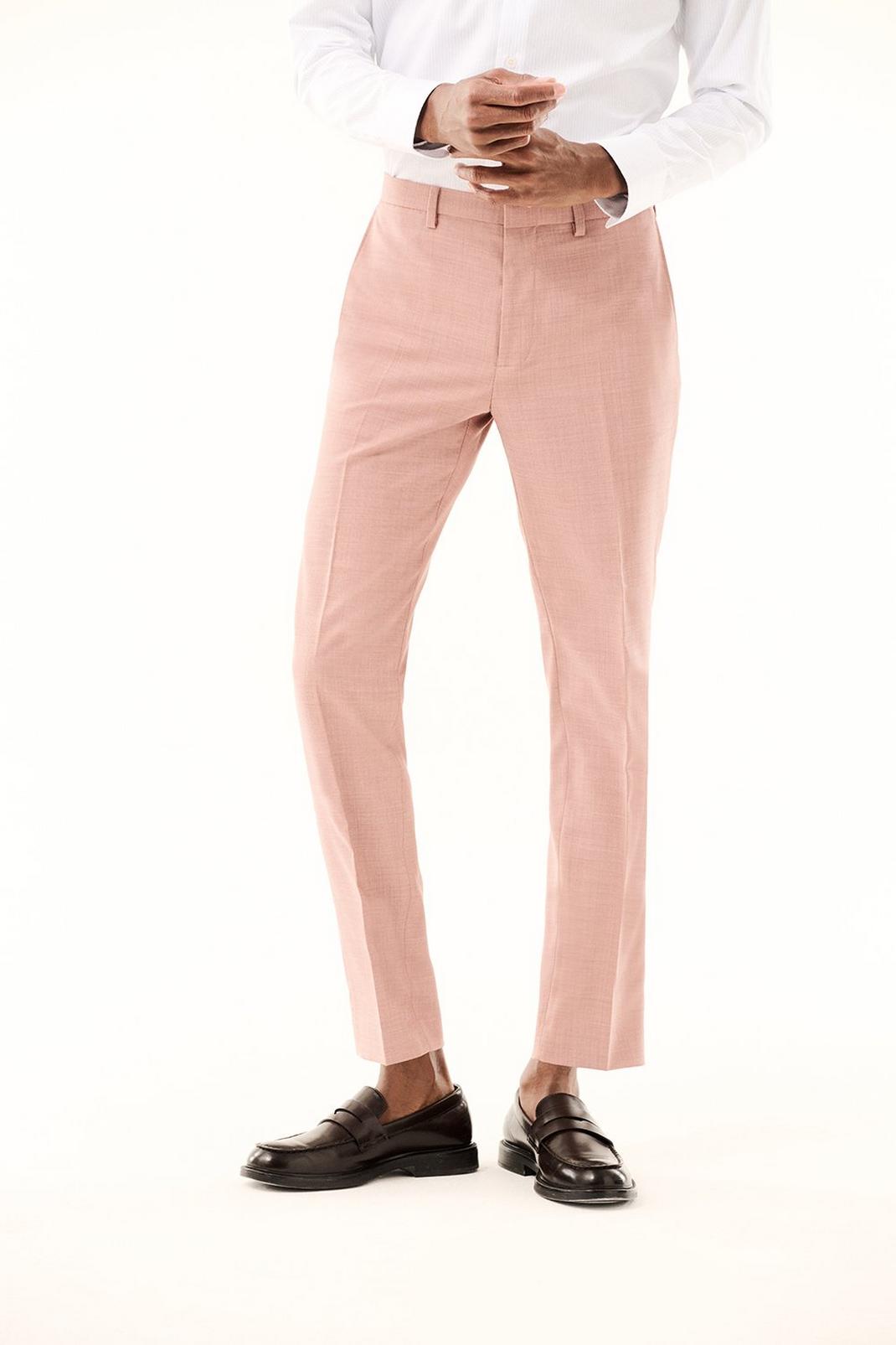 Pink Sharkskin Skinny Fit Suit Trouser image number 1