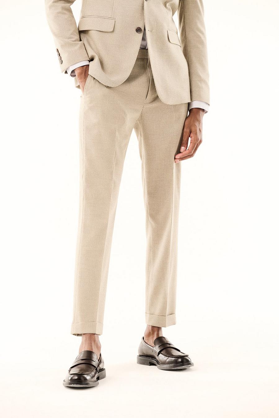 Skinny Fit Neutral Dogtooth Suit Trousers